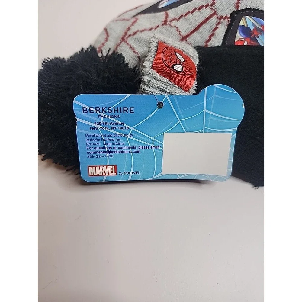 Spider-man Hat & Mitten 2 Piece Set Boys Cold Weather Gray Knit Red Marvel New
